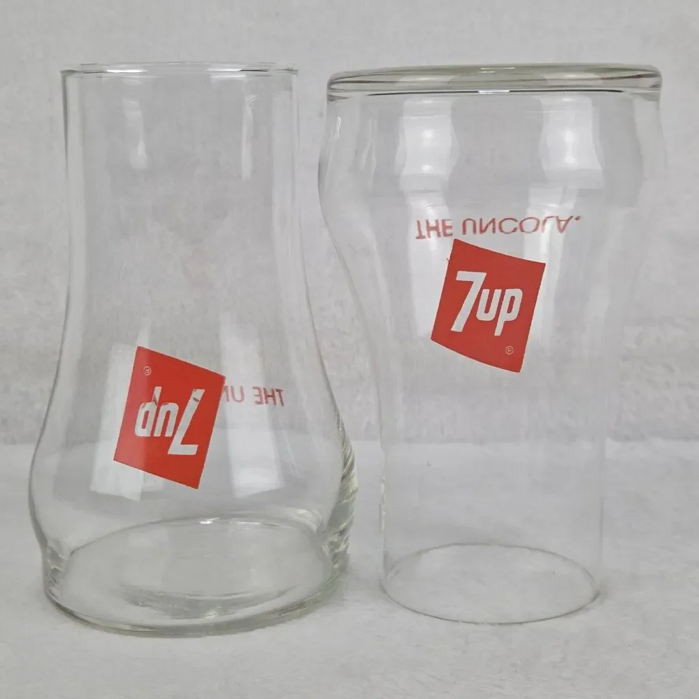 Vintage 7-Up The Uncola Glasses Set of‎ 2 Upside Down Glass Vintage Seven Up